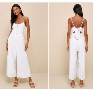 Coastal Air White Striped Tie-Back Culotte Jumpsuit